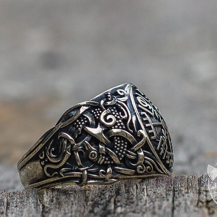 Mammen Style Vegvisir Symbol Sterling Silver Norse Ring - VikingsBrand