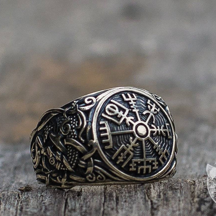 Mammen Style Vegvisir Symbol Sterling Silver Norse Ring - VikingsBrand