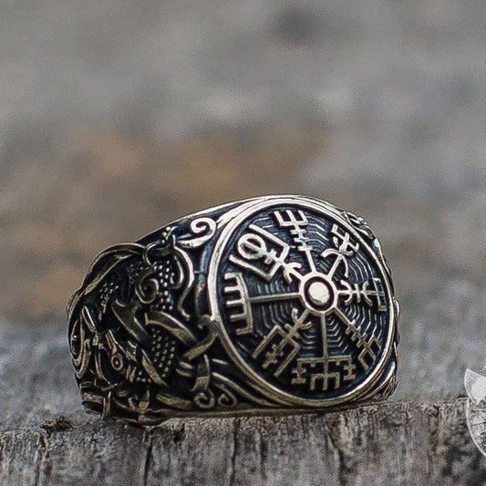 Mammen Style Vegvisir Symbol Sterling Silver Norse Ring - VikingsBrand