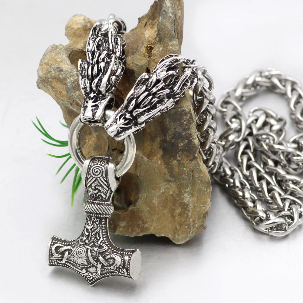 Massive Stainless Steel Viking Necklace with Huge Thor's Hammer - VikingsBrand