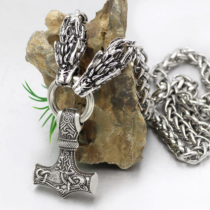 Massive Stainless Steel Viking Necklace with Huge Thor's Hammer - VikingsBrand