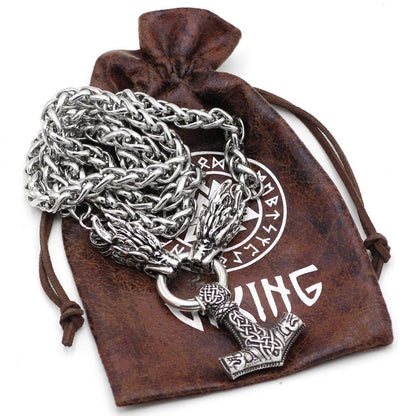 Massive Stainless Steel Viking Necklace with Huge Thor's Hammer - VikingsBrand