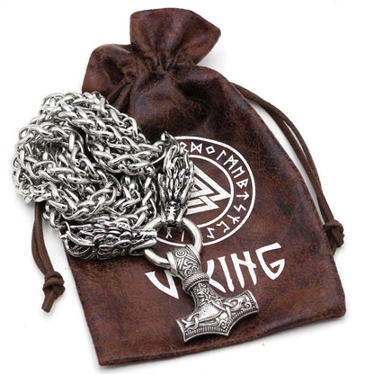 Massive Stainless Steel Viking Necklace with Huge Thor's Hammer - VikingsBrand