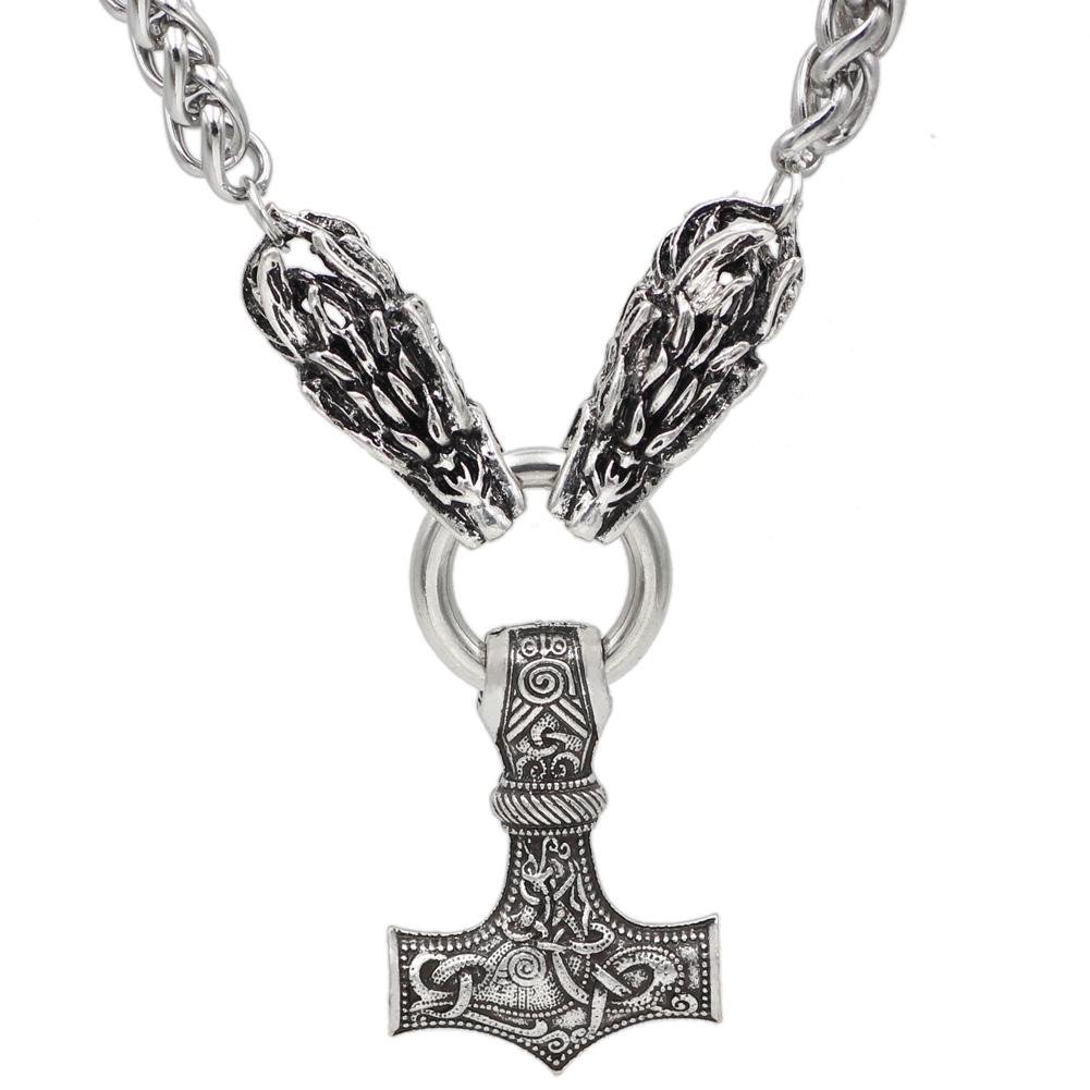 Massive Stainless Steel Viking Necklace with Huge Thor's Hammer - VikingsBrand