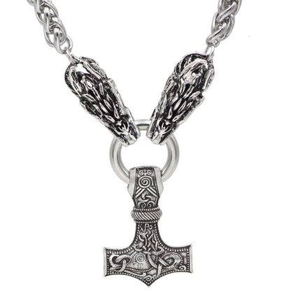Massive Stainless Steel Viking Necklace with Huge Thor's Hammer - VikingsBrand