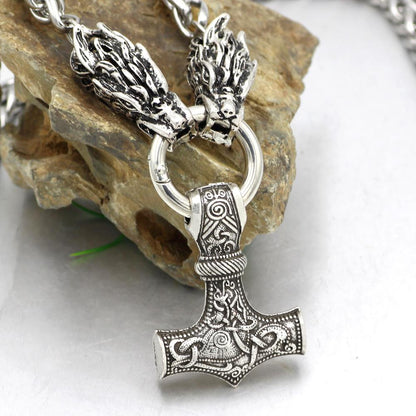 Massive Stainless Steel Viking Necklace with Huge Thor's Hammer - VikingsBrand