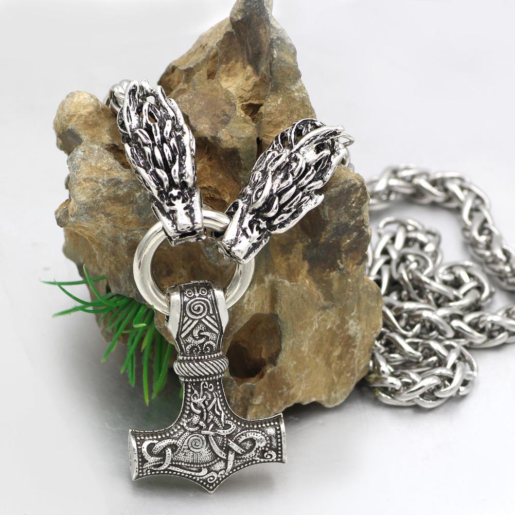 Massive Stainless Steel Viking Necklace with Huge Thor's Hammer - VikingsBrand