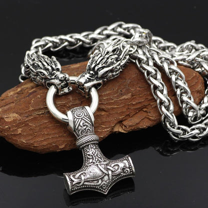 Massive Stainless Steel Viking Necklace with Huge Thor's Hammer - VikingsBrand