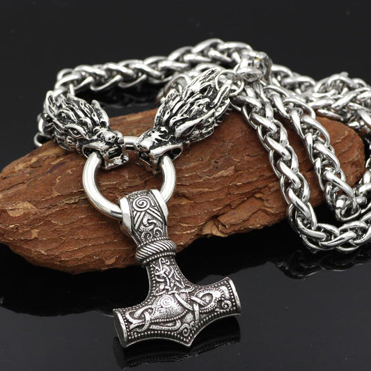 Massive Stainless Steel Viking Necklace with Huge Thor's Hammer - VikingsBrand