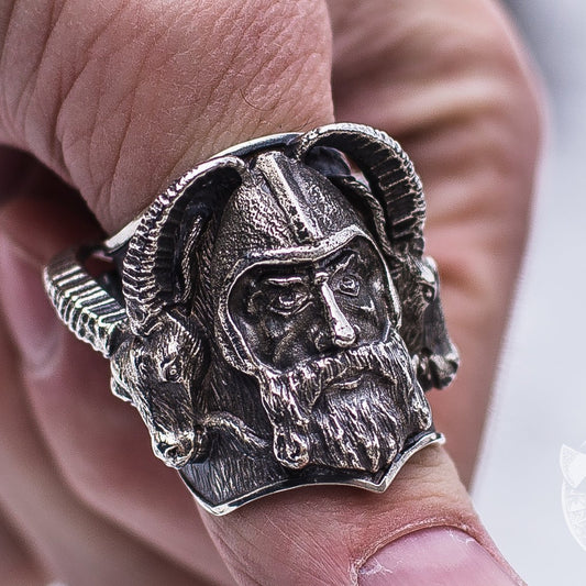 Massive Thor with Goats 925 Sterling Silver Viking Ring - VikingsBrand