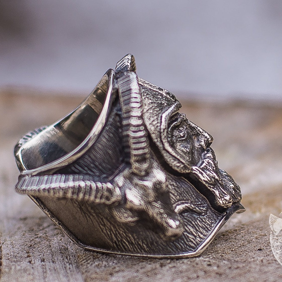 Massive Thor with Goats 925 Sterling Silver Viking Ring - VikingsBrand