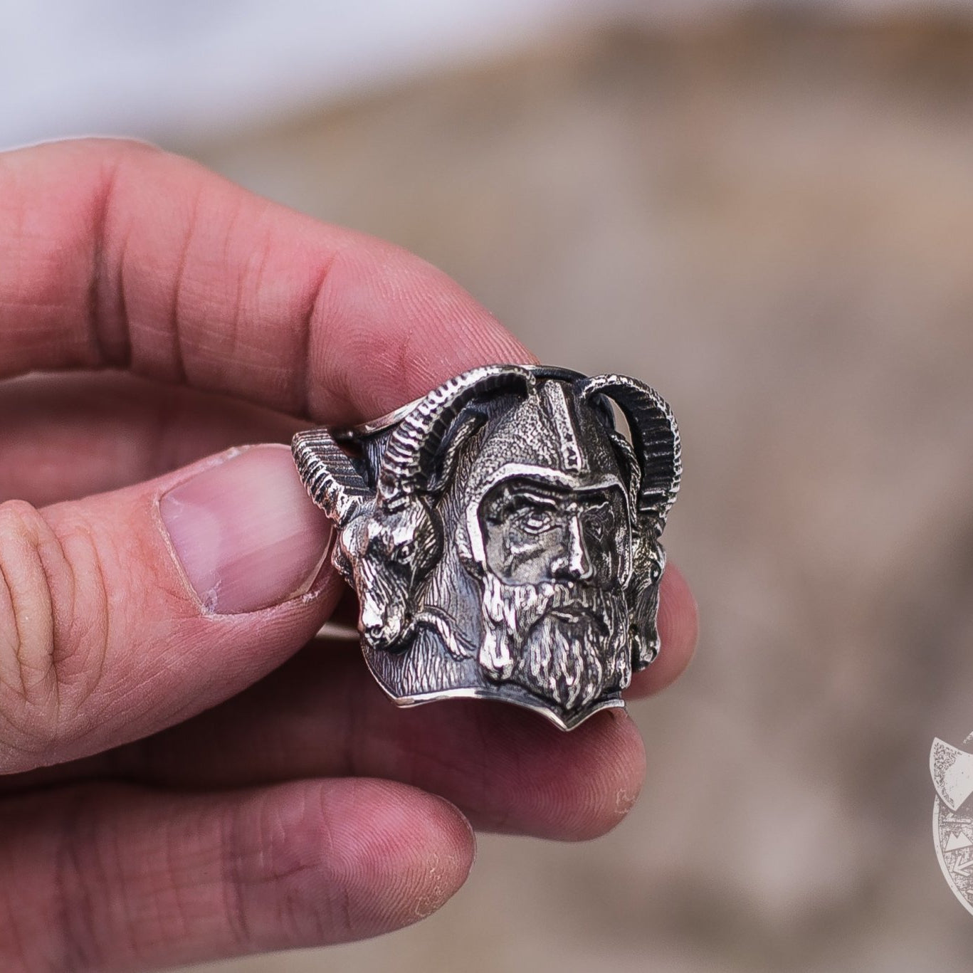 Massive Thor with Goats 925 Sterling Silver Viking Ring - VikingsBrand