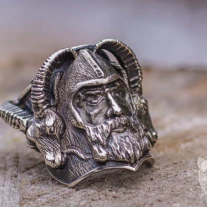 Massive Thor with Goats 925 Sterling Silver Viking Ring - VikingsBrand