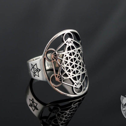 Metatron Cube Symbol 925 Sterling Silver Viking Ring - VikingsBrand