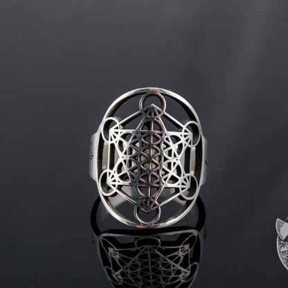 Metatron Cube Symbol 925 Sterling Silver Viking Ring - VikingsBrand