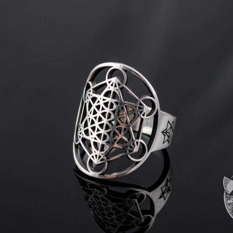 Metatron Cube Symbol 925 Sterling Silver Viking Ring - VikingsBrand