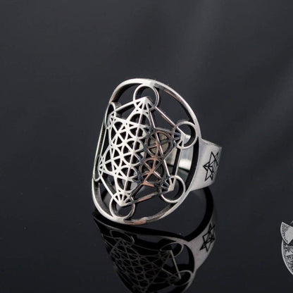 Metatron Cube Symbol 925 Sterling Silver Viking Ring - VikingsBrand
