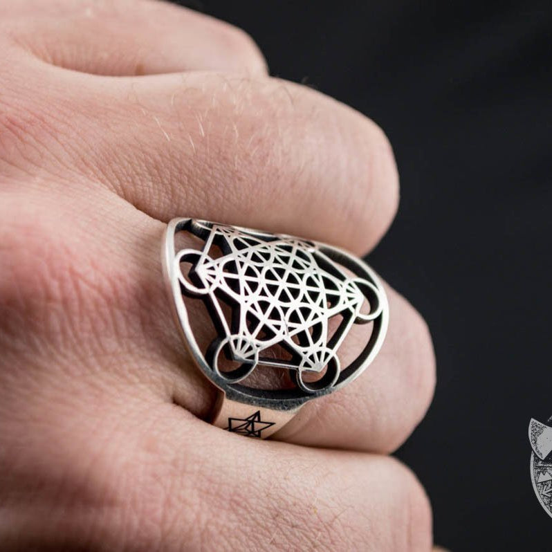 Metatron Cube Symbol 925 Sterling Silver Viking Ring - VikingsBrand