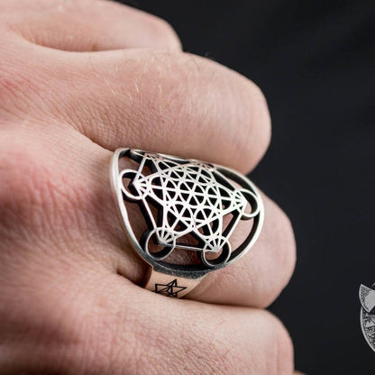 Metatron Cube Symbol 925 Sterling Silver Viking Ring - VikingsBrand