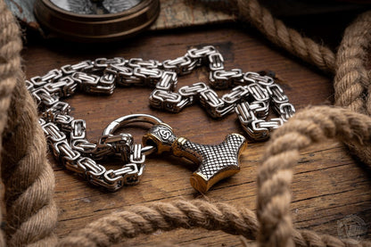 Mjolnir, Hammer of Thor Mixed Gold Surgical Steel Pendant Necklace