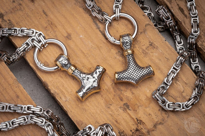 Mjolnir, Hammer of Thor Mixed Gold Surgical Steel Pendant Necklace