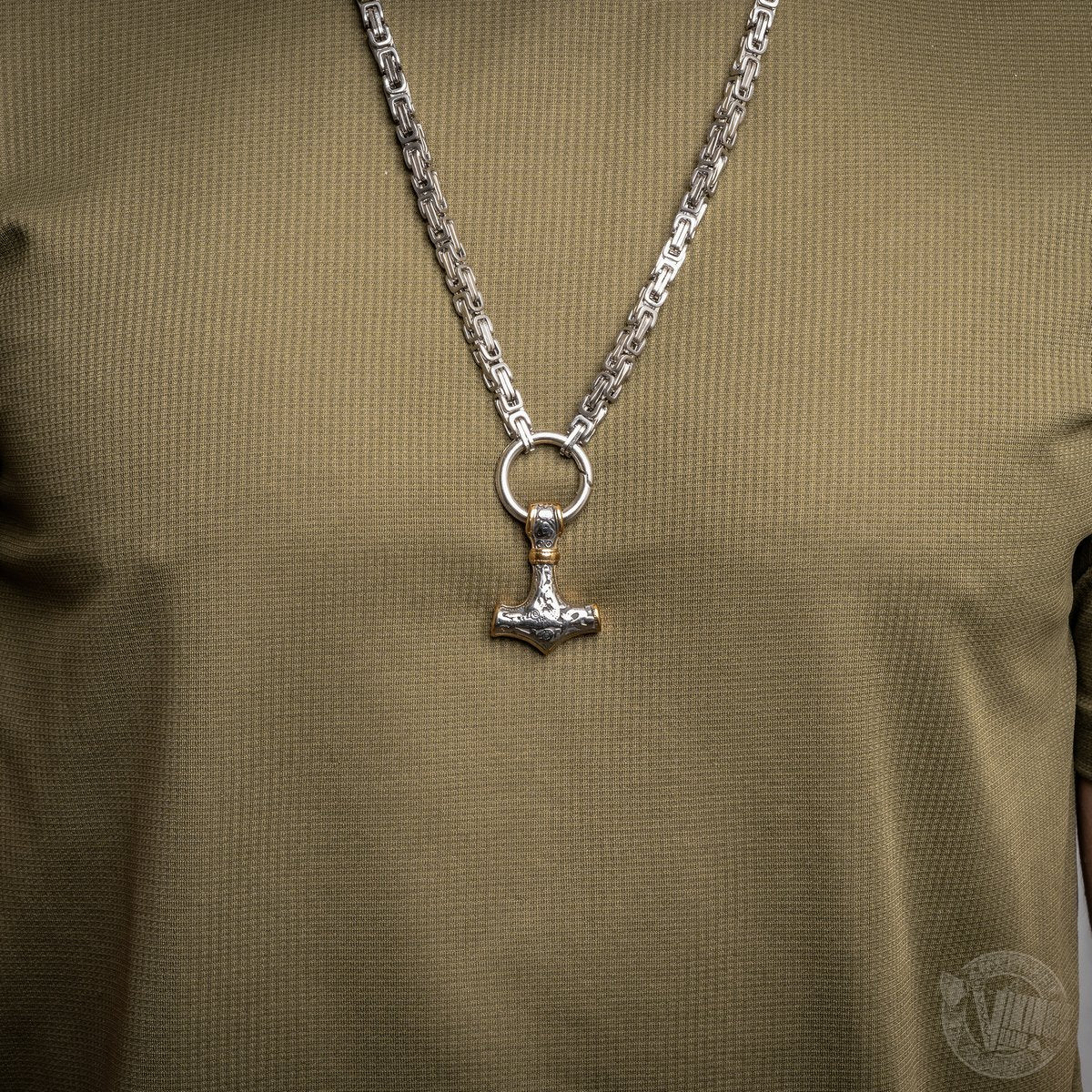 Mjolnir, Hammer of Thor Mixed Gold Surgical Steel Pendant Necklace