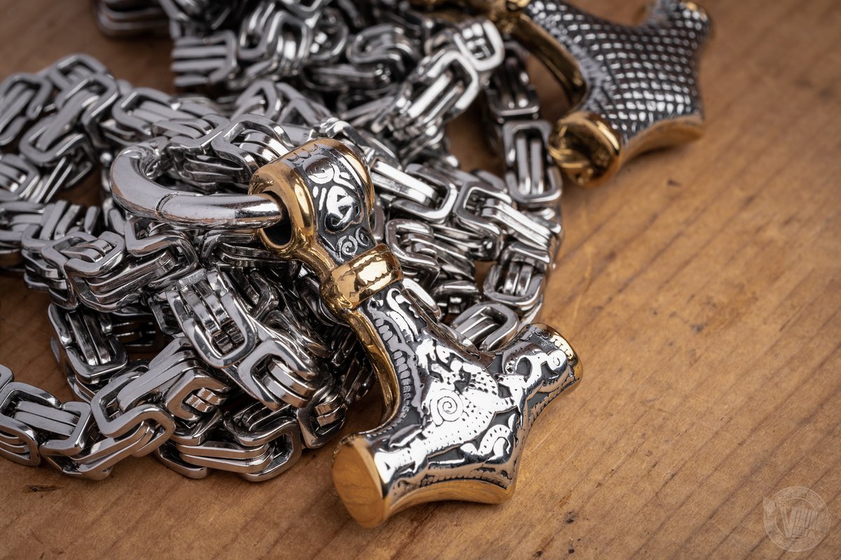 Mjolnir, Hammer of Thor Mixed Gold Surgical Steel Pendant Necklace