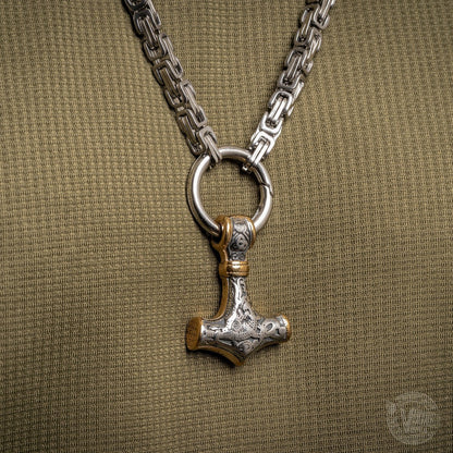Mjolnir, Hammer of Thor Mixed Gold Surgical Steel Pendant Necklace