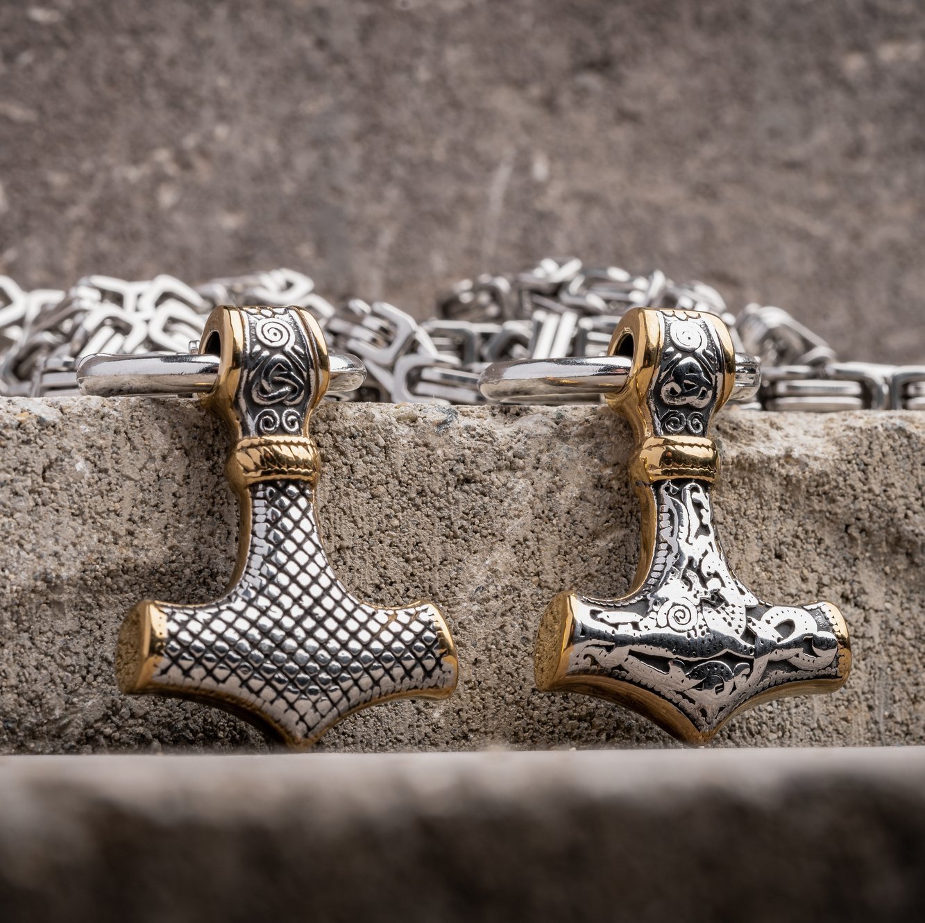 Mjolnir, Hammer of Thor Mixed Gold Surgical Steel Pendant Necklace