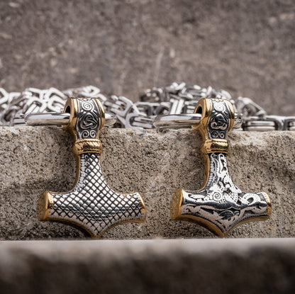 Mjolnir, Hammer of Thor Mixed Gold Surgical Steel Pendant Necklace