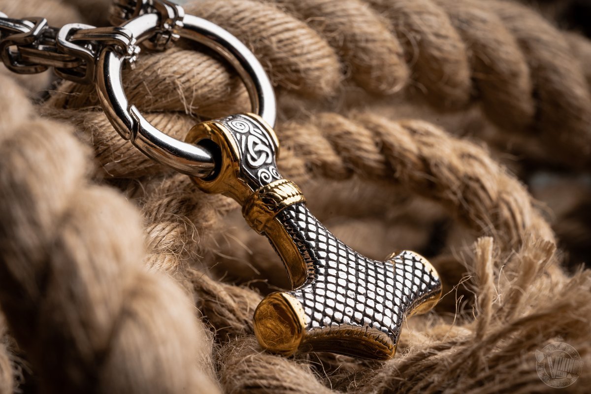 Mjolnir, Hammer of Thor Mixed Gold Surgical Steel Pendant Necklace