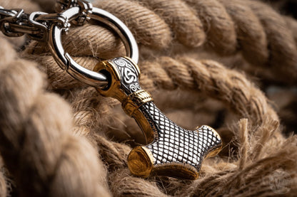 Mjolnir, Hammer of Thor Mixed Gold Surgical Steel Pendant Necklace