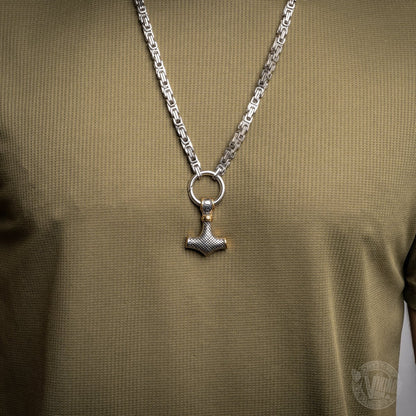 Mjolnir, Hammer of Thor Mixed Gold Surgical Steel Pendant Necklace