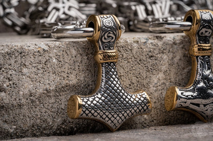 Mjolnir, Hammer of Thor Mixed Gold Surgical Steel Pendant Necklace
