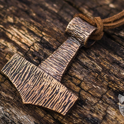 Mjolnir Wooden Style Thor's Hammer Bronze Pendant - VikingsBrand