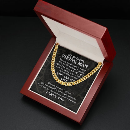 My Awesome Viking Man, Viking Gifts for Men, Husband, Boyfriend, Cuban Link Chain Necklace