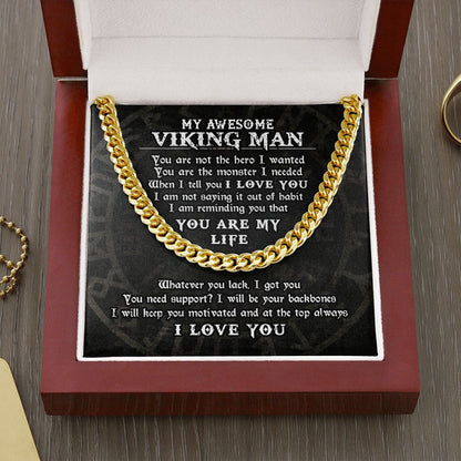 My Awesome Viking Man, Viking Gifts for Men, Husband, Boyfriend, Cuban Link Chain Necklace