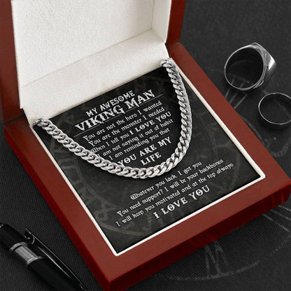 My Awesome Viking Man, Viking Gifts for Men, Husband, Boyfriend, Cuban Link Chain Necklace