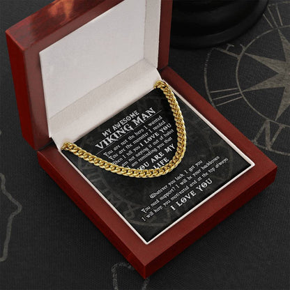 My Awesome Viking Man, Viking Gifts for Men, Husband, Boyfriend, Cuban Link Chain Necklace