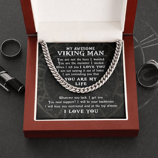 My Awesome Viking Man, Viking Gifts for Men, Husband, Boyfriend, Cuban Link Chain Necklace