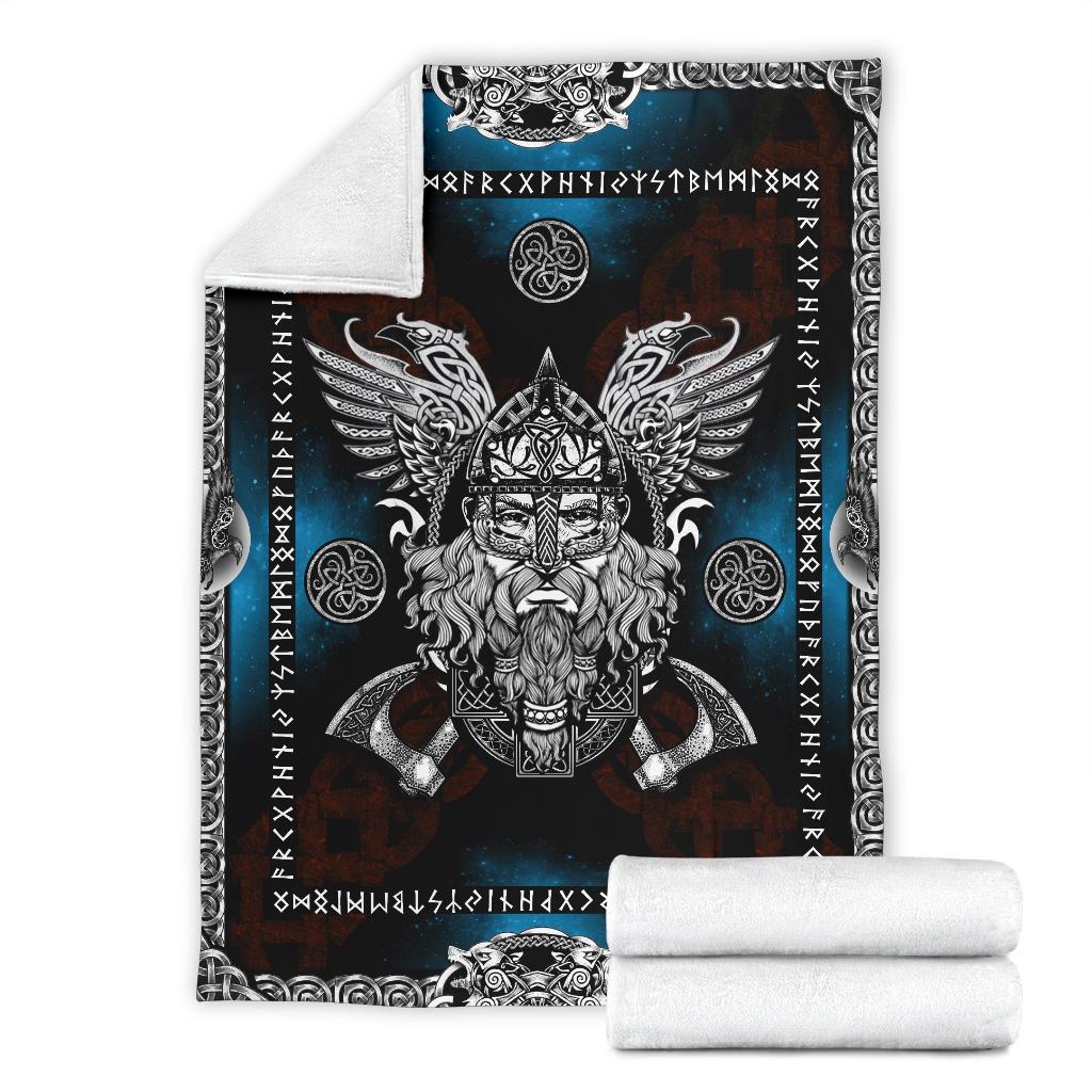 Norse God Odin with Ravens Fleece Blanket - VikingsBrand