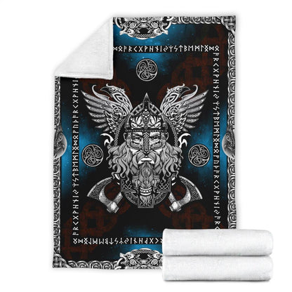Norse God Odin with Ravens Fleece Blanket - VikingsBrand