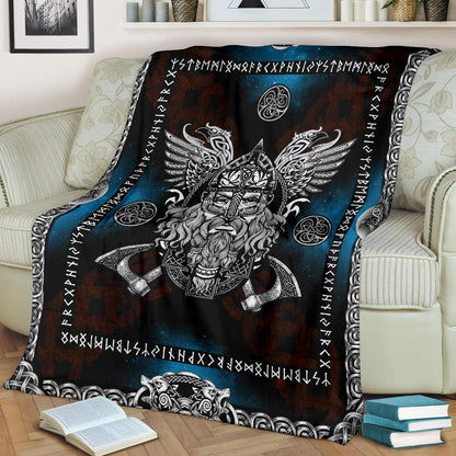 Norse God Odin with Ravens Fleece Blanket - VikingsBrand