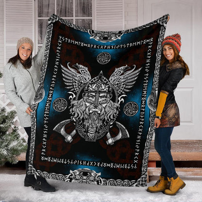 Norse God Odin with Ravens Fleece Blanket - VikingsBrand