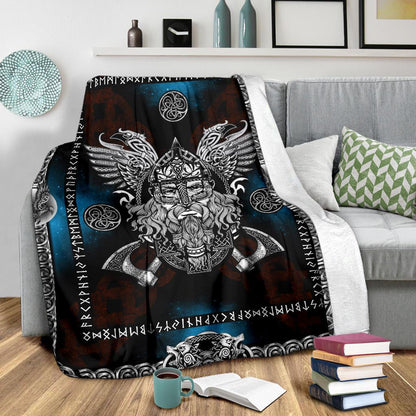 Norse God Odin with Ravens Fleece Blanket - VikingsBrand