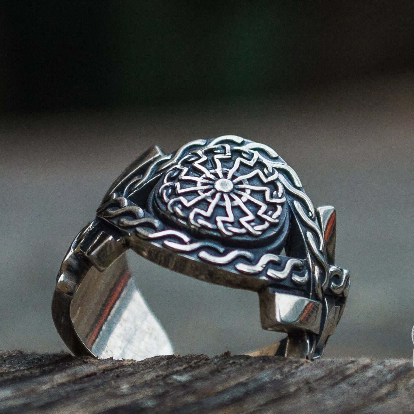 Norse Ornament Black Sun Symbol 925 Sterling Silver Viking Ring - VikingsBrand