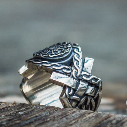 Norse Ornament Black Sun Symbol 925 Sterling Silver Viking Ring - VikingsBrand