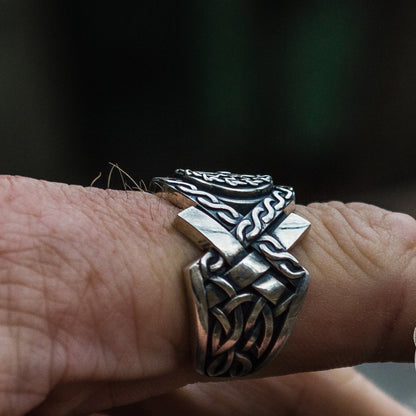 Norse Ornament Black Sun Symbol 925 Sterling Silver Viking Ring - VikingsBrand
