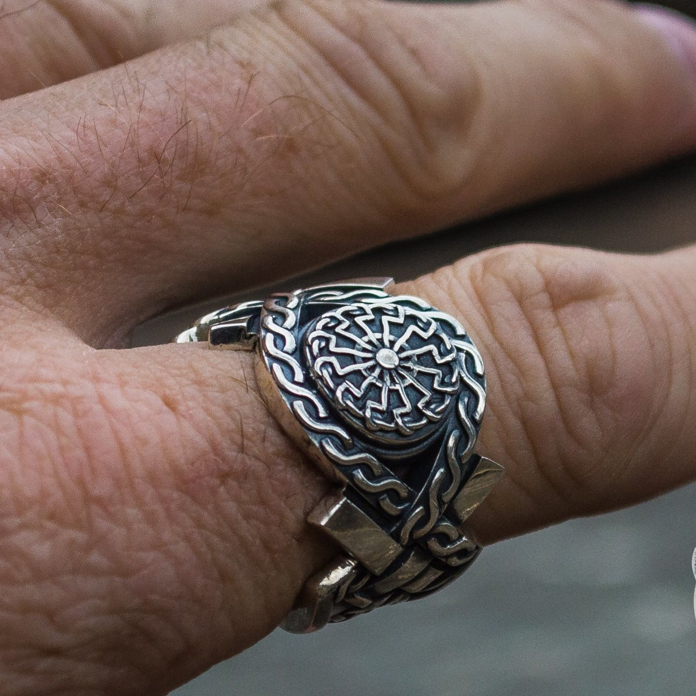 Norse Ornament Black Sun Symbol 925 Sterling Silver Viking Ring - VikingsBrand