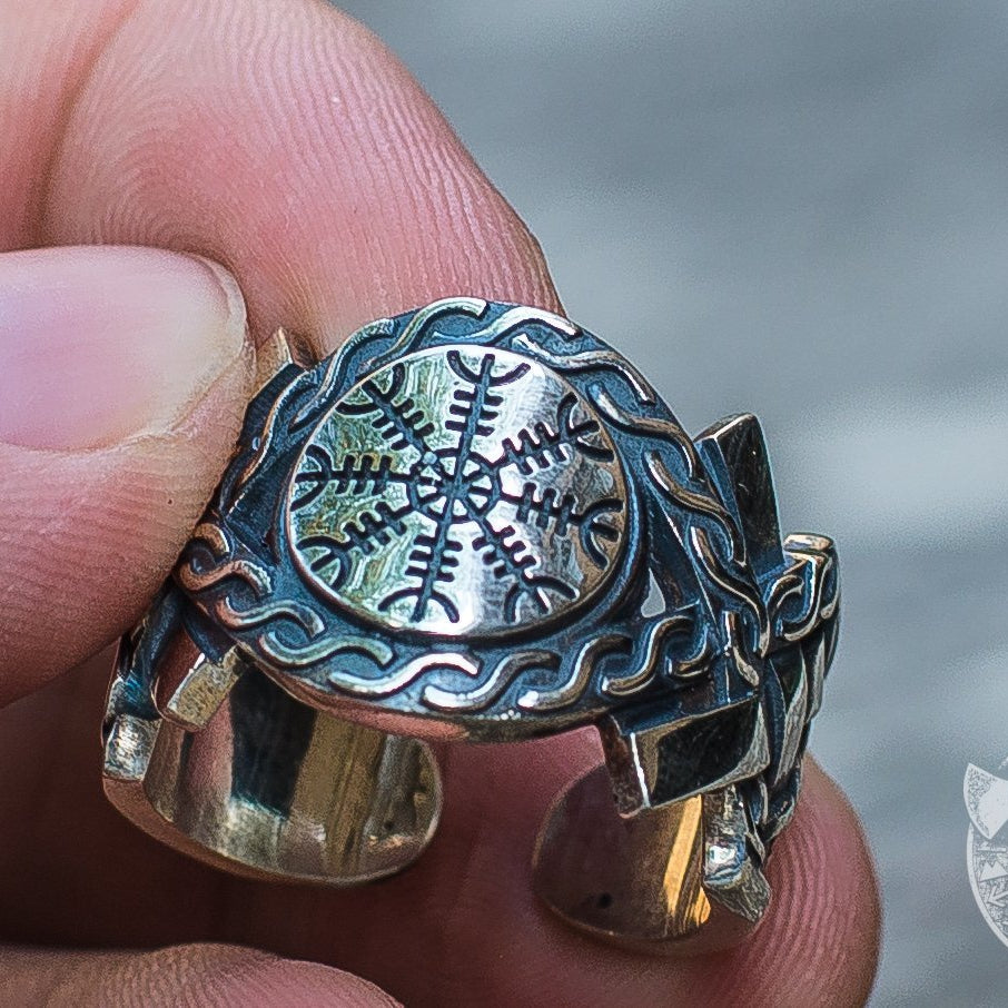Norse Ornament Helm of Awe Symbol Viking Ring - VikingsBrand